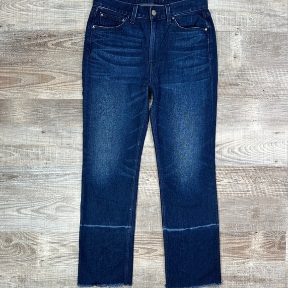 AYR Women's Size 29x28" The Aloe Orchids/Dark Wash Straight Leg Frayed Hem Jeans - Picture 4 of 14